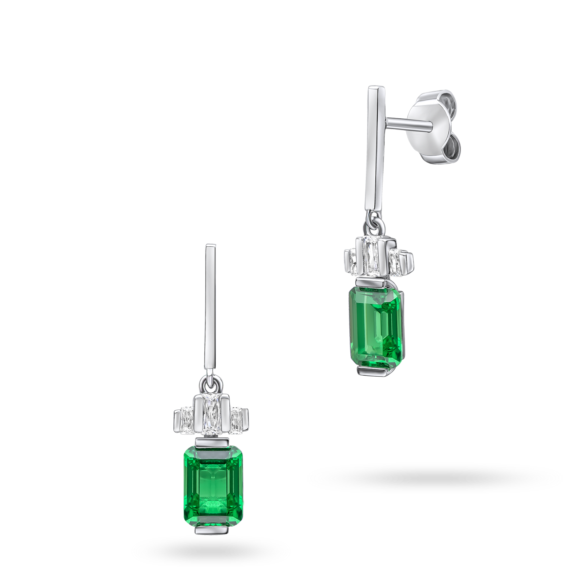Sterling Silver Emerald Cut Green Cubic Zirconia Drop Earrings