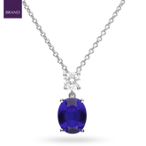 Sterling Silver Oval Shaped Blue Cubic Zirconia Drop Pendant & Chain
