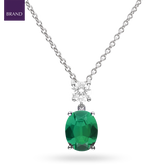 Sterling Silver Oval Shaped Green Cubic Zirconia Drop Pendant & Chain