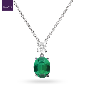 Sterling Silver Oval Shaped Green Cubic Zirconia Drop Pendant & Chain