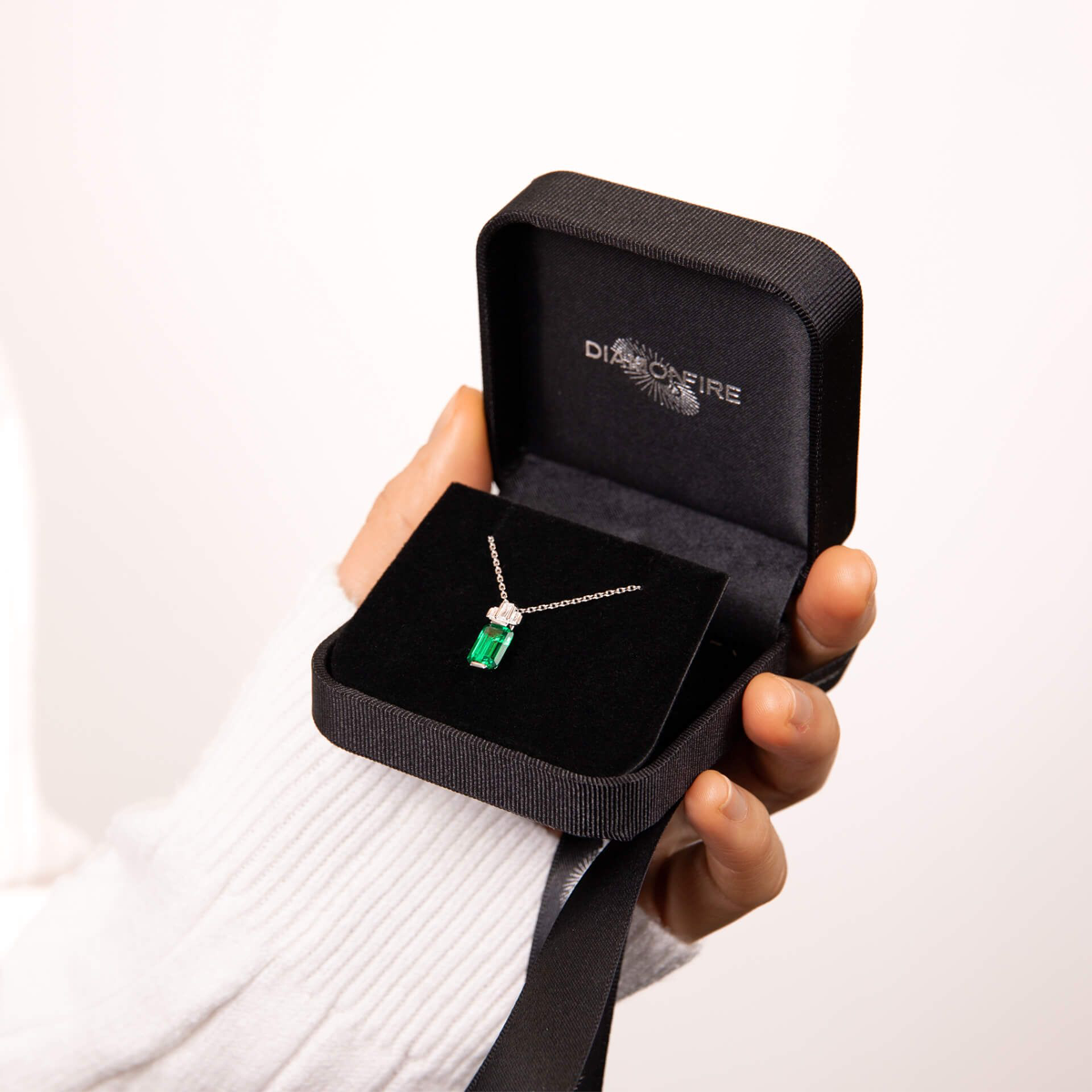 Sterling Silver Emerald Cut Green Cubic Zirconia Drop Pendant & Chain