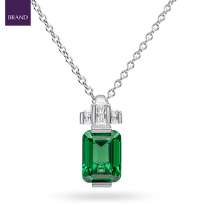 Sterling Silver Emerald Cut Green Cubic Zirconia Drop Pendant & Chain