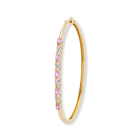 9ct Yellow Gold Pink Sapphire & Diamond Kiss Bangle