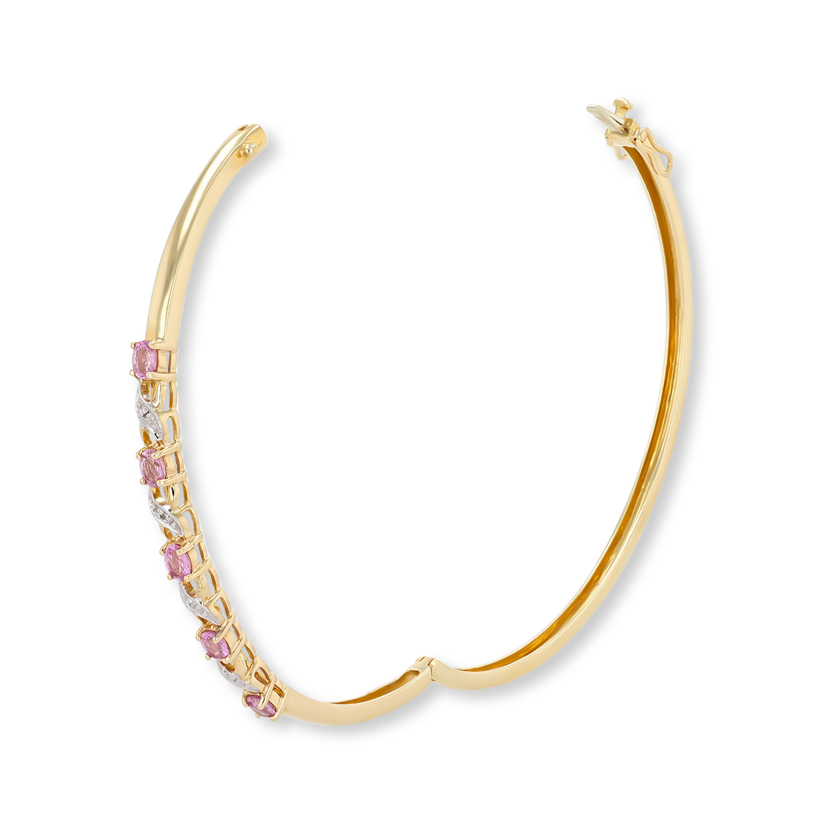 9ct Yellow Gold Pink Sapphire & Diamond Kiss Bangle