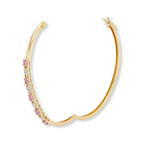 9ct Yellow Gold Pink Sapphire & Diamond Kiss Bangle