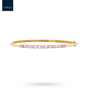 9ct Yellow Gold Pink Sapphire & Diamond Kiss Bangle