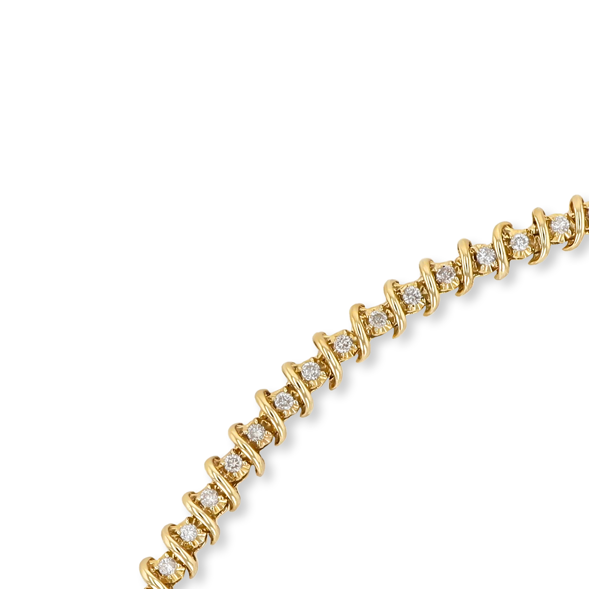 9ct Yellow Gold Diamond Set Spiral Tennis Bracelet