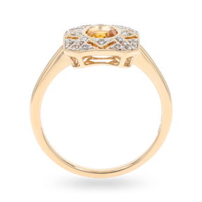 9ct Yellow Gold Citrine & Diamond Tablet Cluster Ring