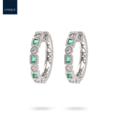 9ct White Gold Emerald & Diamond Half Set Hoop Earrings