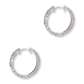 9ct White Gold Emerald & Diamond Half Set Hoop Earrings