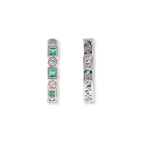 9ct White Gold Emerald & Diamond Half Set Hoop Earrings