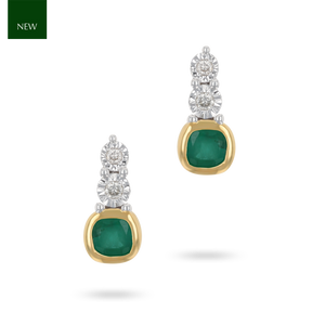 9ct Yellow Gold Emerald & Diamond Drop Stud Earrings