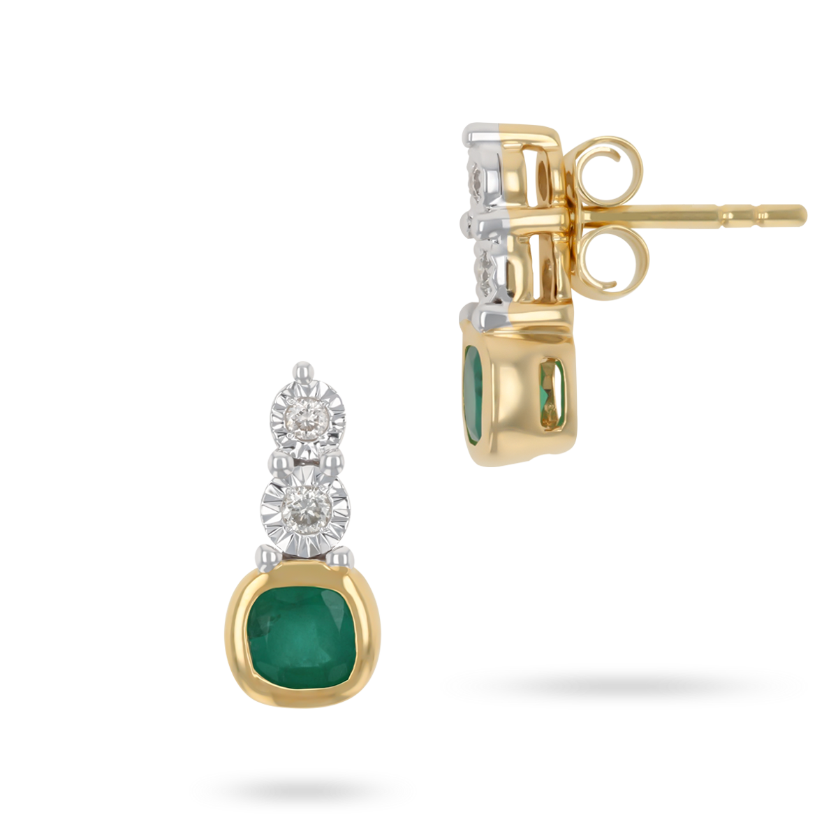 9ct Yellow Gold Emerald & Diamond Drop Stud Earrings