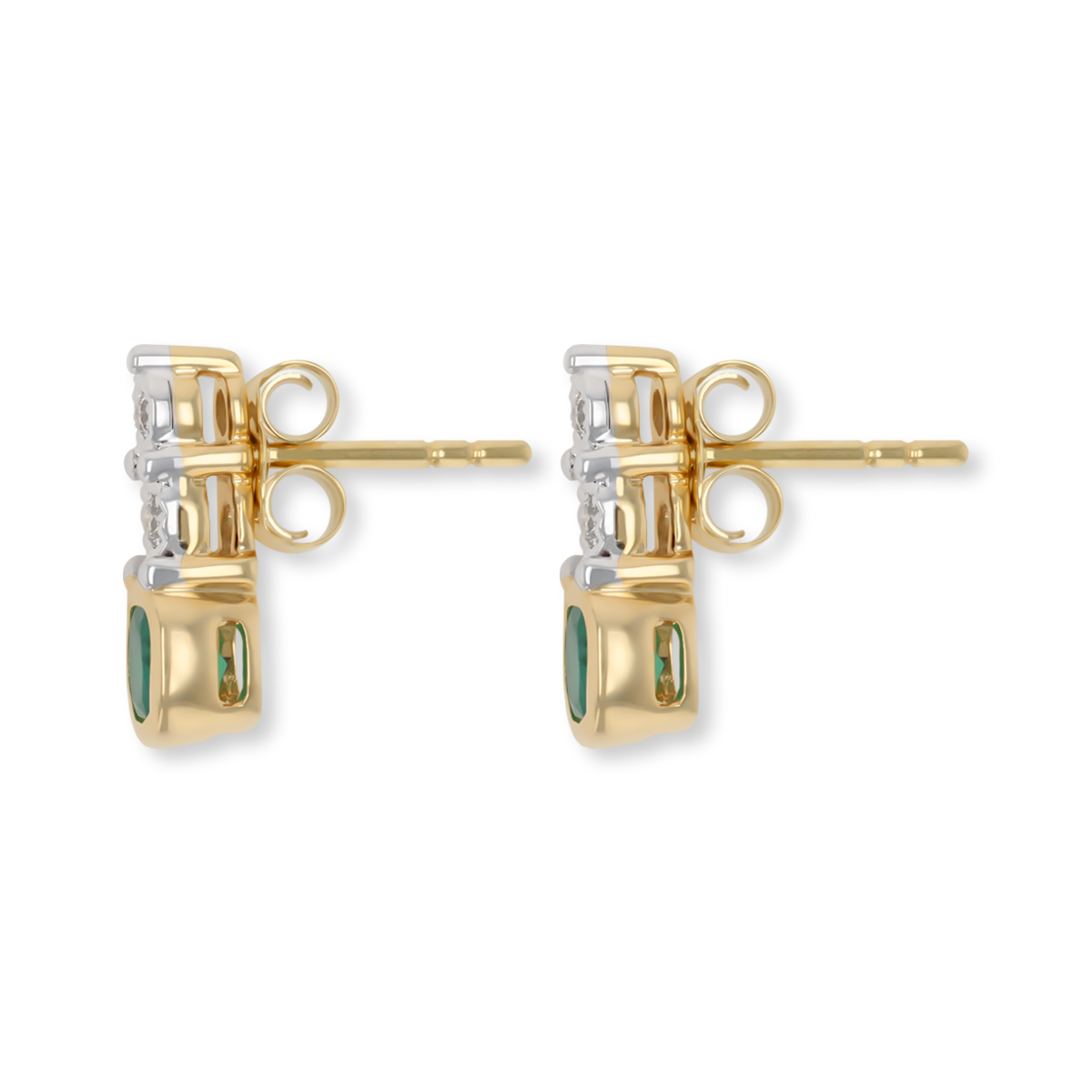 9ct Yellow Gold Emerald & Diamond Drop Stud Earrings