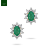 9ct Yellow Gold Emerald & Diamond Cluster Stud Earrings