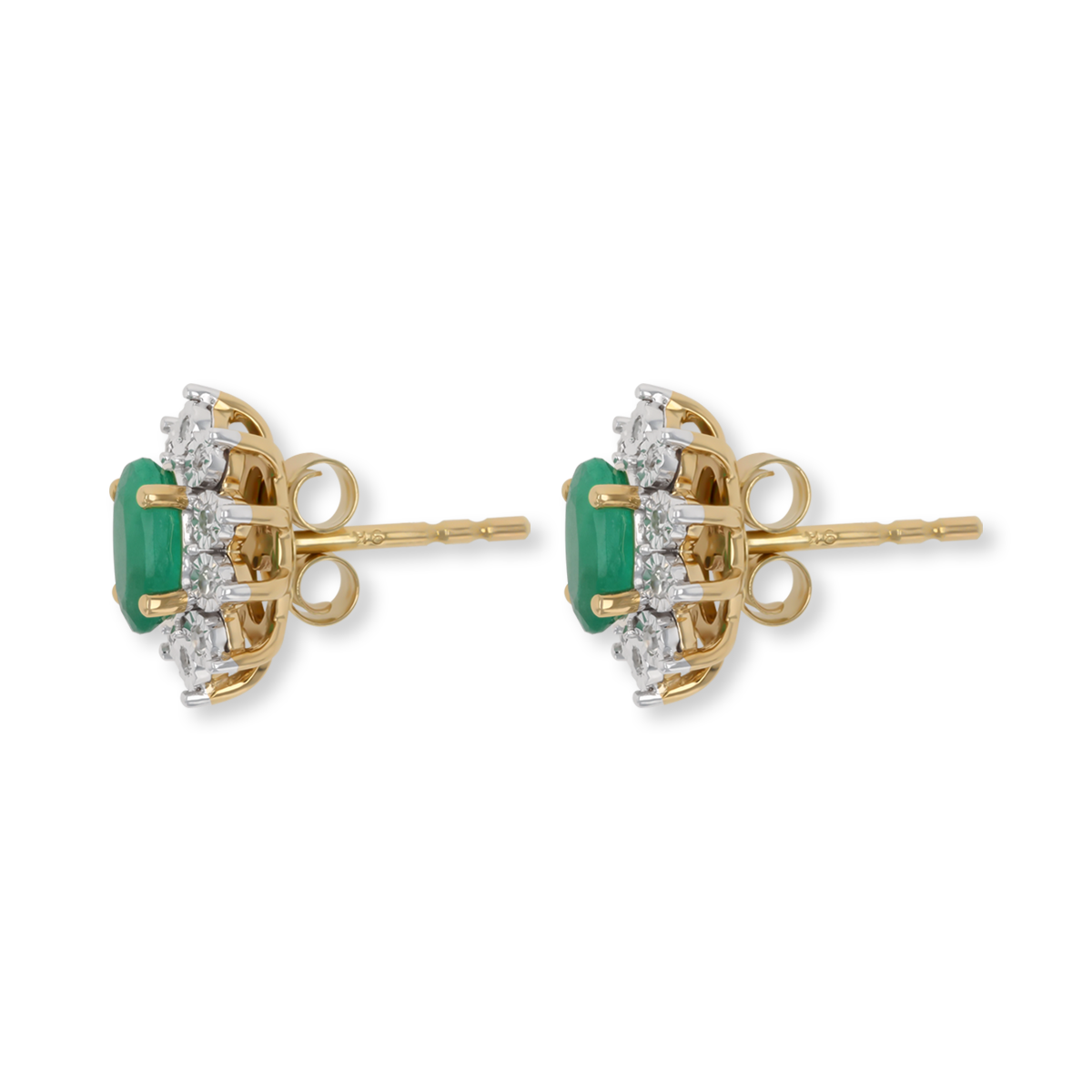 9ct Yellow Gold Emerald & Diamond Cluster Stud Earrings