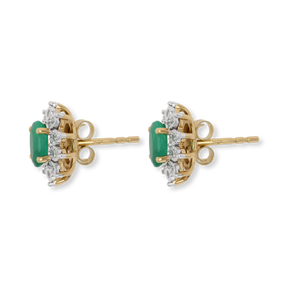 9ct Yellow Gold Emerald & Diamond Cluster Stud Earrings