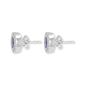 9ct White Gold Oval Tanzanite & Diamond Double Halo Stud Earrings