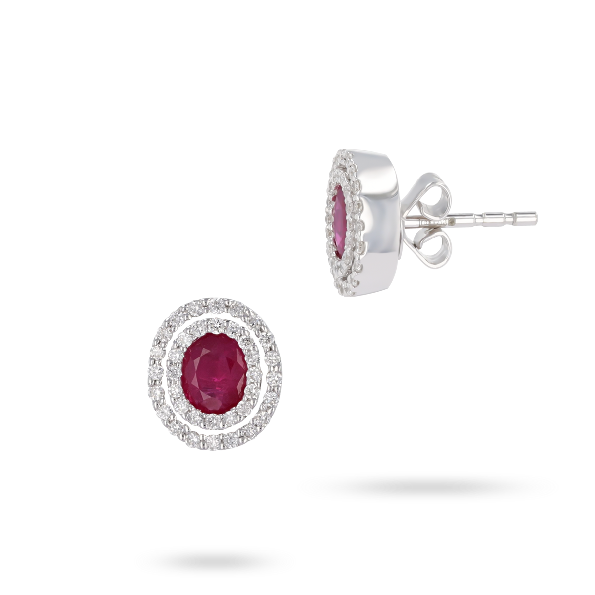 9ct White Gold Oval Ruby & Diamond Double Halo Stud Earrings