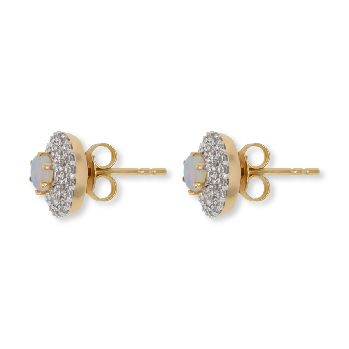 9ct Yellow Gold Opal & Diamond Double Halo Stud Earrings