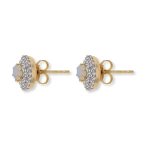 9ct Yellow Gold Opal & Diamond Double Halo Stud Earrings