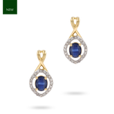 9ct Yellow Gold Kiss Sapphire & Diamond Halo Drop Earrings