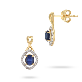 9ct Yellow Gold Kiss Sapphire & Diamond Halo Drop Earrings