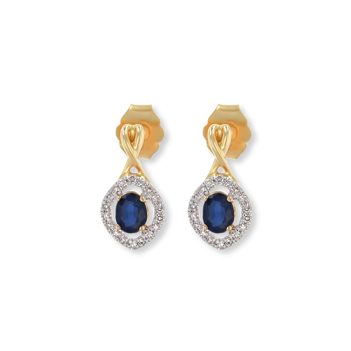 9ct Yellow Gold Kiss Sapphire & Diamond Halo Drop Earrings