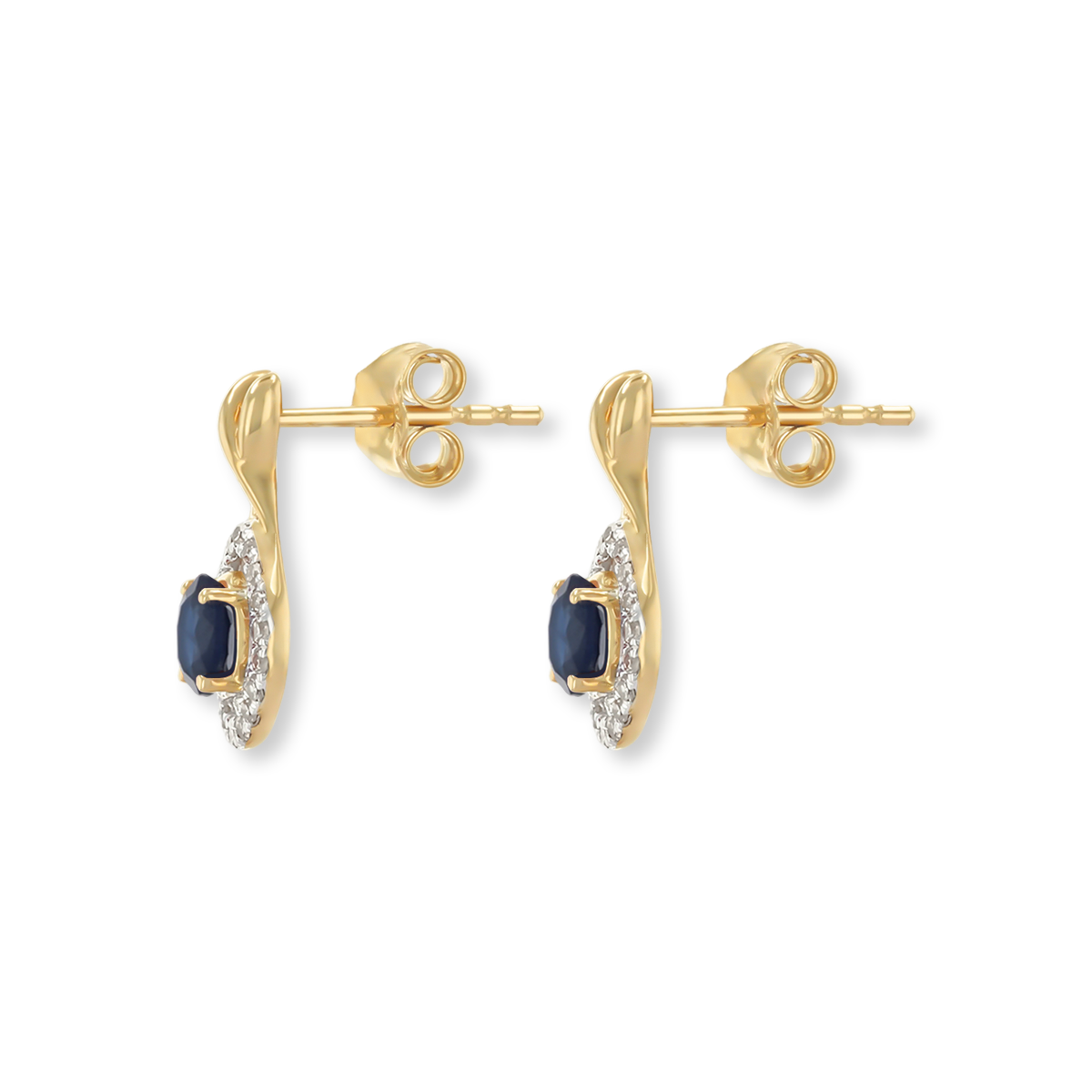 9ct Yellow Gold Kiss Sapphire & Diamond Halo Drop Earrings