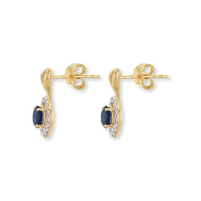 9ct Yellow Gold Kiss Sapphire & Diamond Halo Drop Earrings