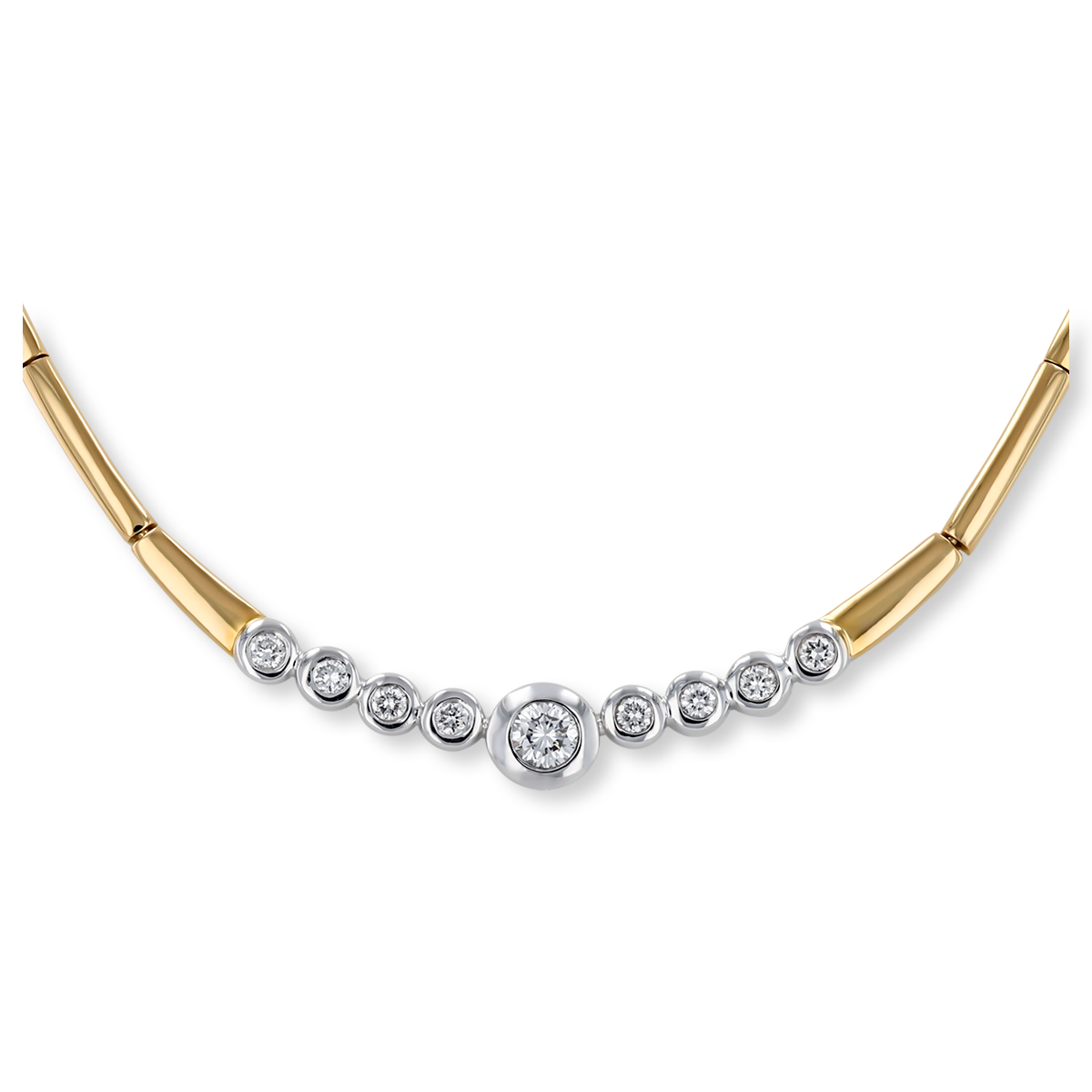 18ct Yellow & White Gold Diamond Bezel Set Bar Link Collarette Necklace