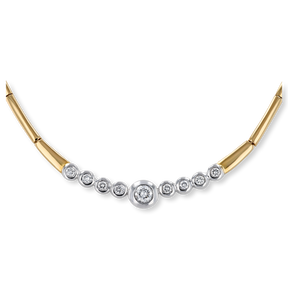 18ct Yellow & White Gold Diamond Bezel Set Bar Link Collarette Necklace