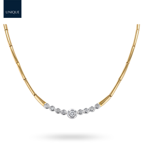 18ct Yellow & White Gold Diamond Bezel Set Bar Link Collarette Necklace