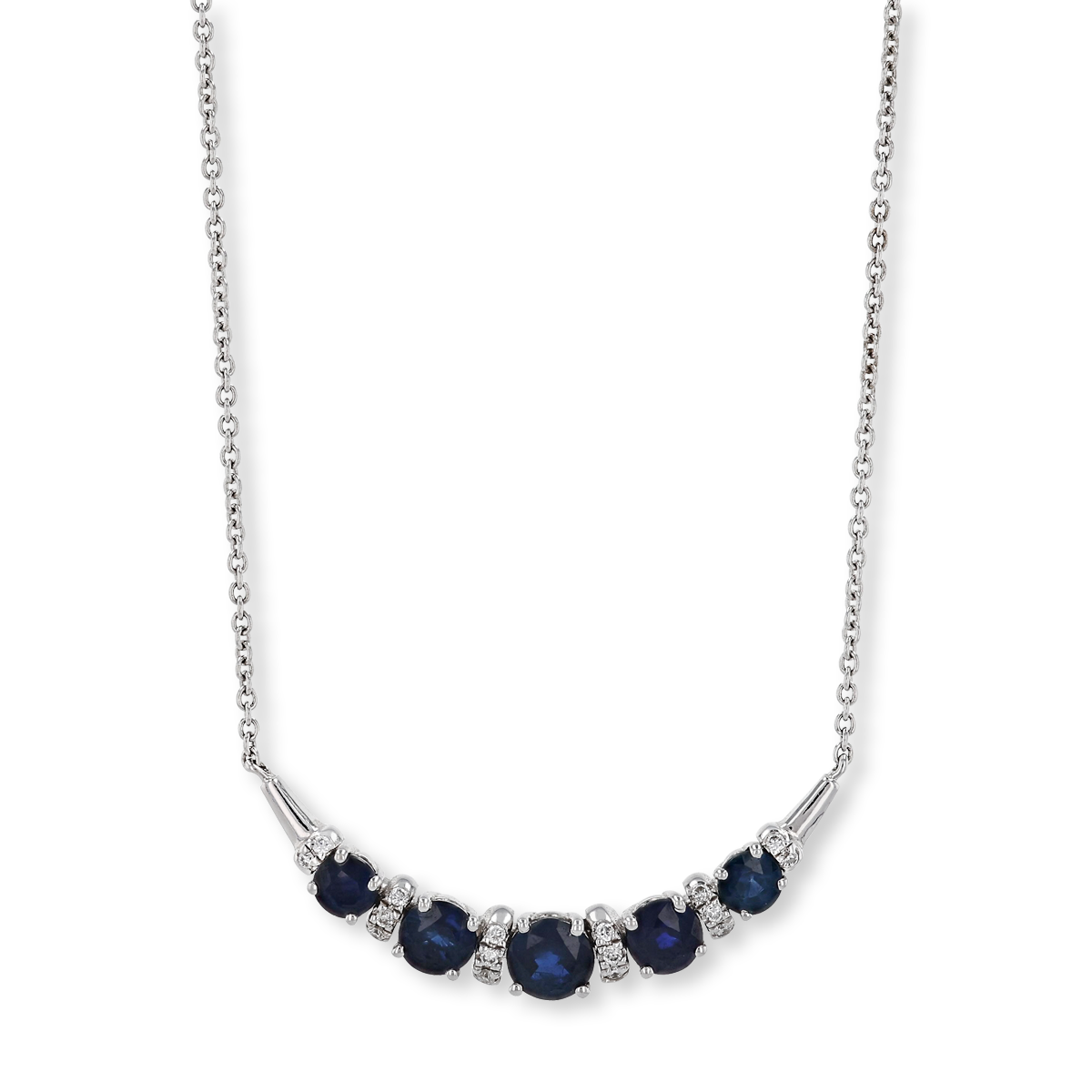 9ct White Gold Sapphire & Diamond Crescent Necklace