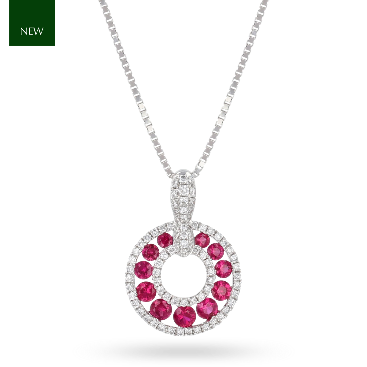 18ct White Gold Ruby & Diamond Circle of Life Necklace