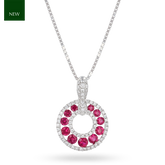 18ct White Gold Ruby & Diamond Circle of Life Necklace