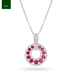 18ct White Gold Ruby & Diamond Circle of Life Necklace