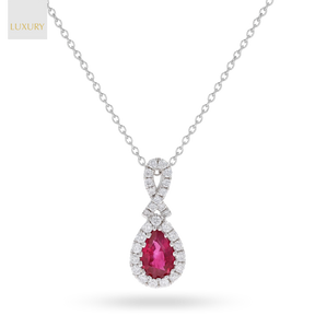 18ct White Gold Kiss Ruby & Diamond Pendant & Chain