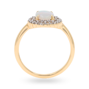 9ct Yellow Gold Oval Opal & Diamond Cluster Ring