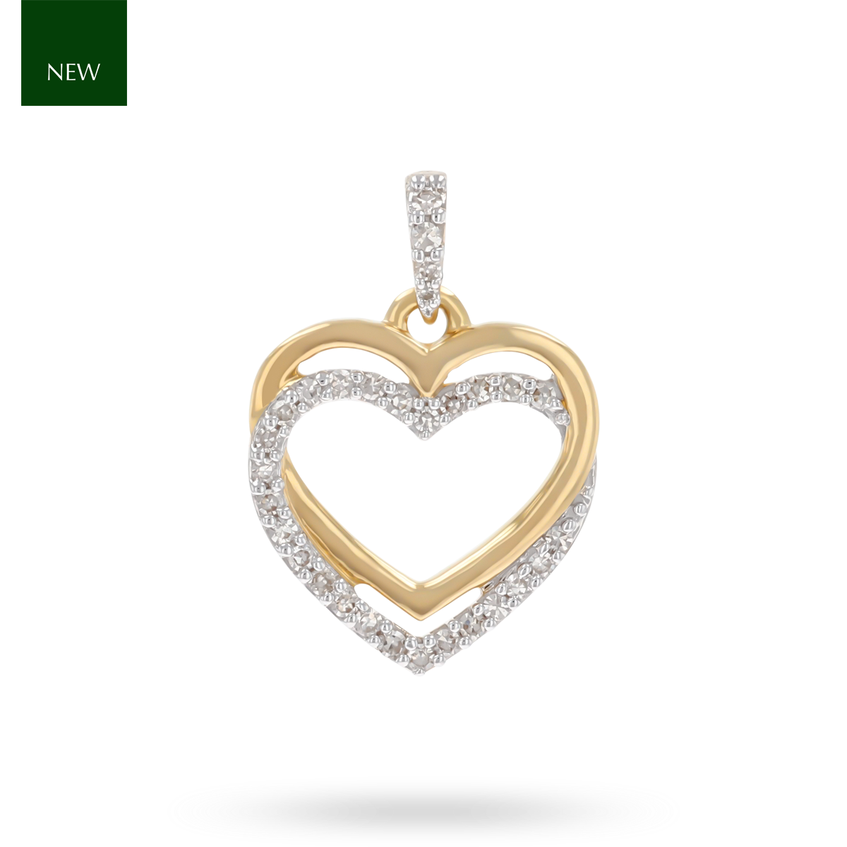 9ct Yellow Gold Double Heart Diamonds Set Pendant