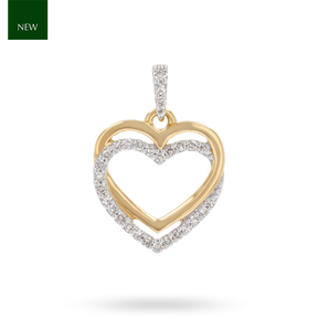 9ct Yellow Gold Double Heart Diamonds Set Pendant