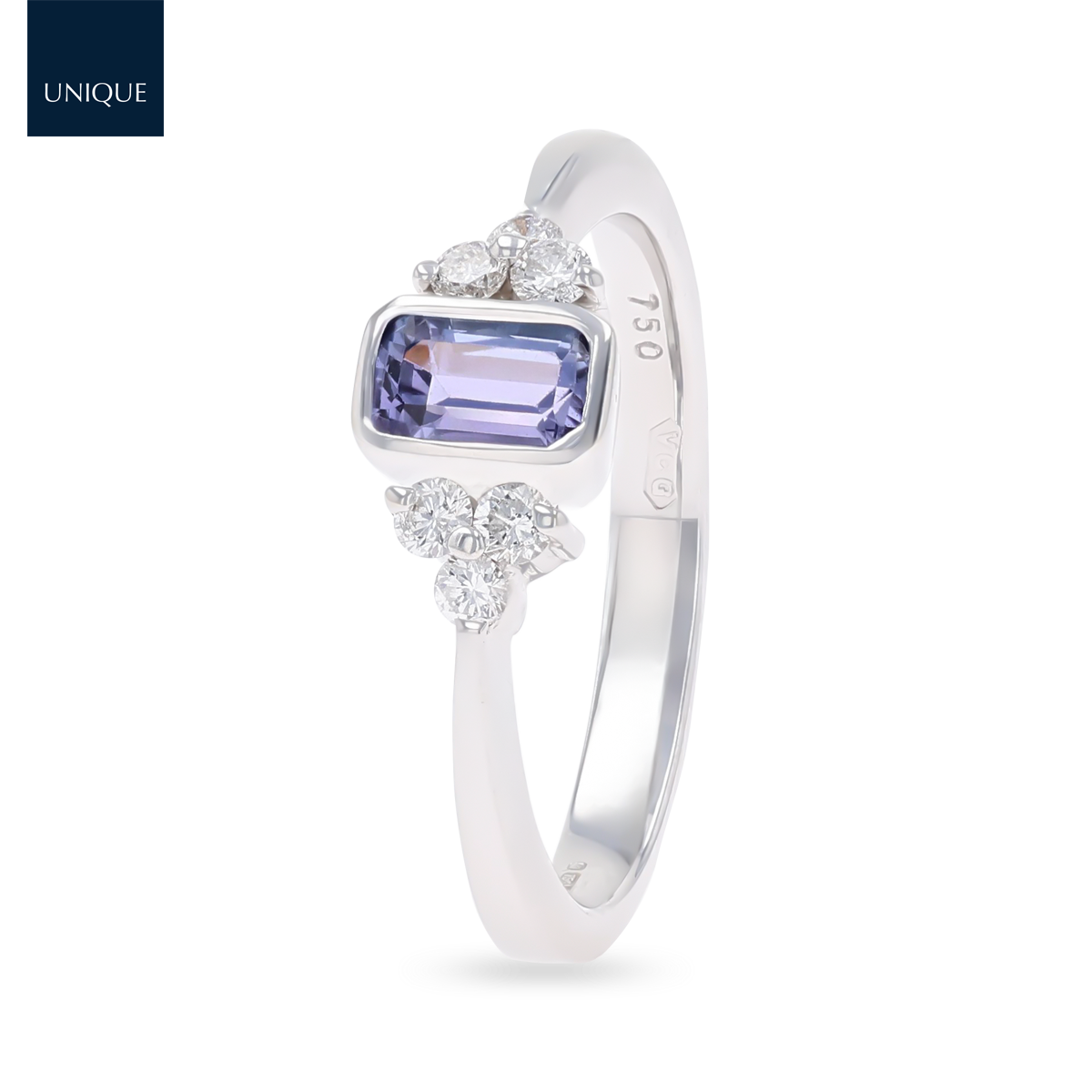 18ct White Gold Tanzanite & Diamond Trefoil Ring