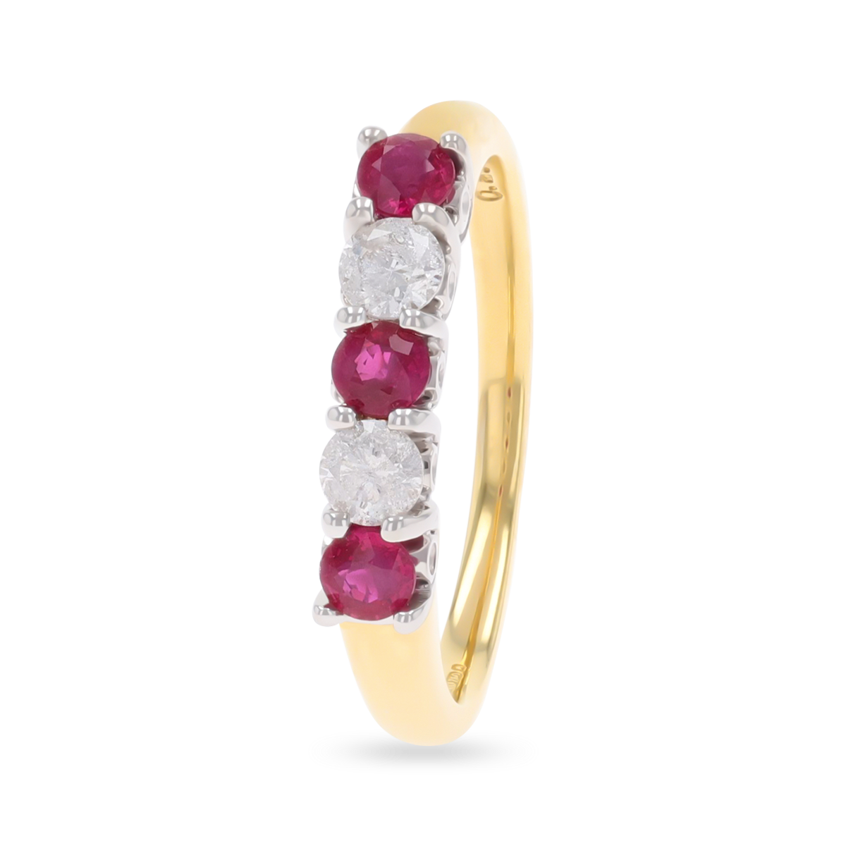 18ct Yellow Gold Ruby & Diamond Five Stone Ring