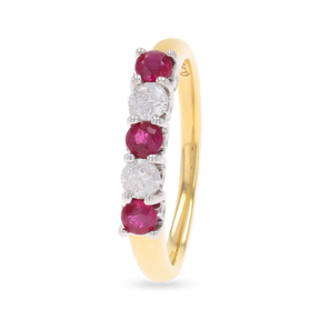 18ct Yellow Gold Ruby & Diamond Five Stone Ring