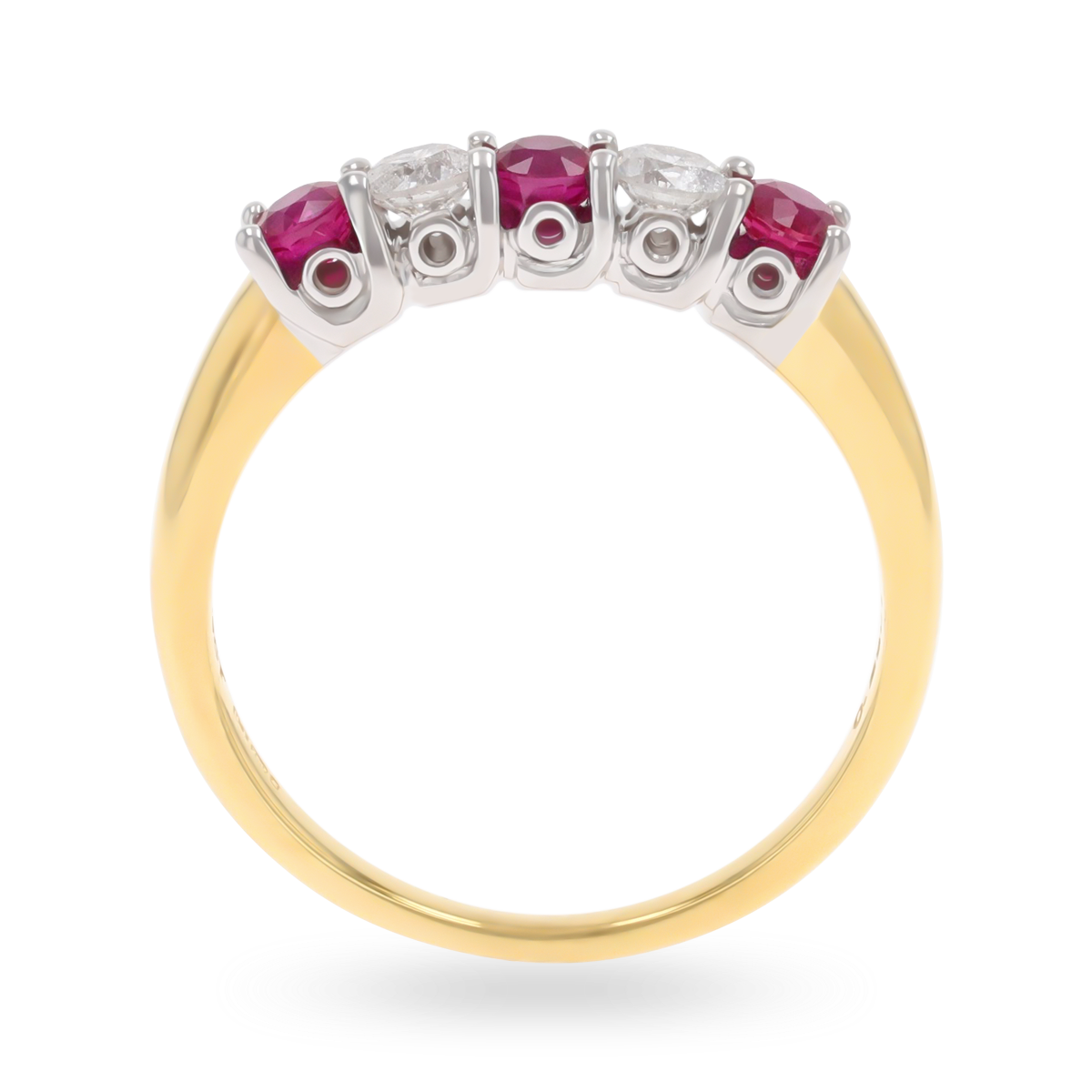 18ct Yellow Gold Ruby & Diamond Five Stone Ring