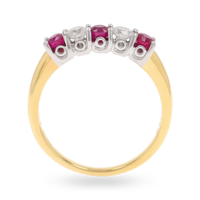 18ct Yellow Gold Ruby & Diamond Five Stone Ring