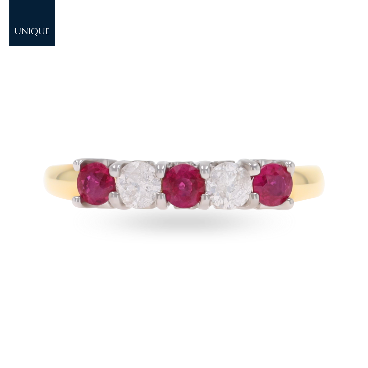 18ct Yellow Gold Ruby & Diamond Five Stone Ring