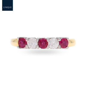 18ct Yellow Gold Ruby & Diamond Five Stone Ring