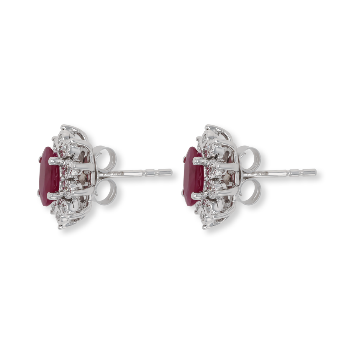 9ct White Gold Oval Ruby & Diamond Cluster Stud Earrings