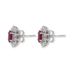 9ct White Gold Oval Ruby & Diamond Cluster Stud Earrings